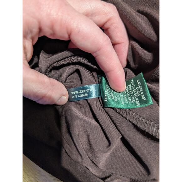 Lauren Ralph Lauren Womens Twist Front Sheath Dress Sz 2 Geometric Print Brown - Picture 6 of 7